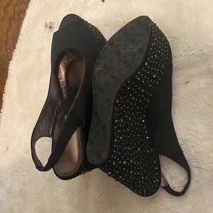 Chic Black Studded Wedge Slingbacks
